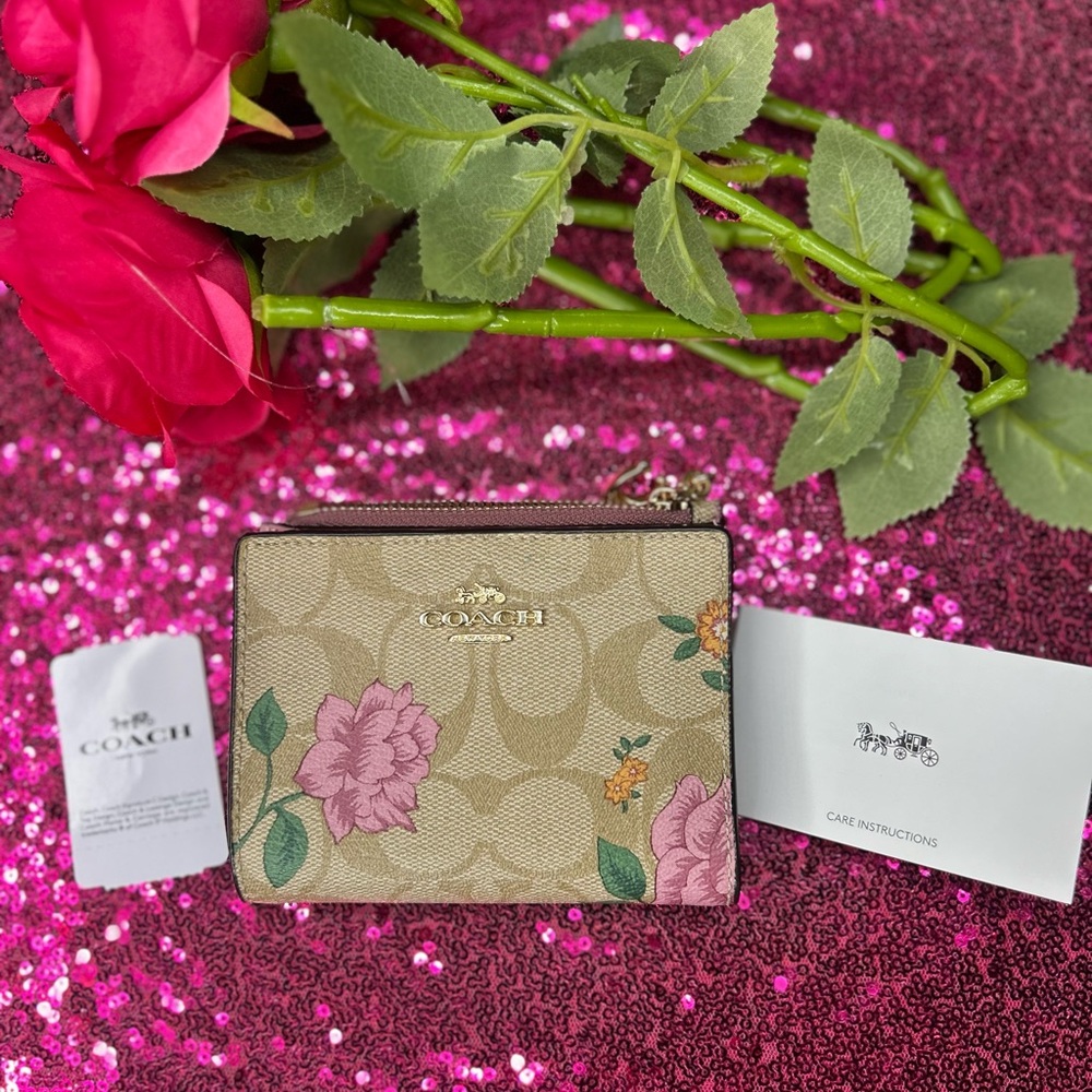 Coach Cream and Pink Floral Wallet